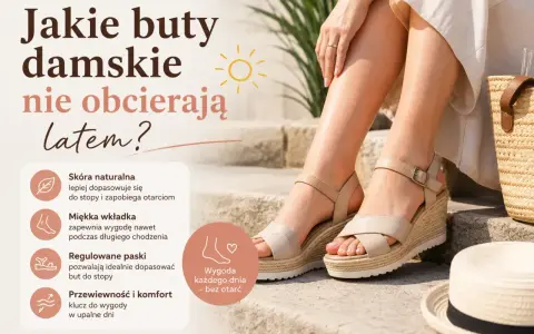 Letnie sandały damskie, w których noga się nie poci. Skóra naturalna, miękka wkładka i regulowane paski zapewniają komfort bez otarć.