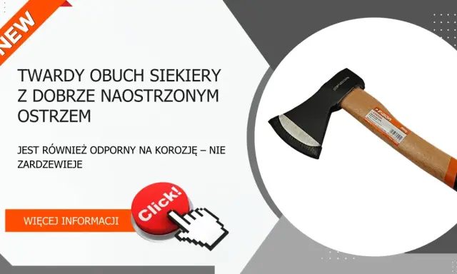 Solidna część siekiery z ostrym, odpornym na korozję ostrzem. Idealna do prac w drewnie.