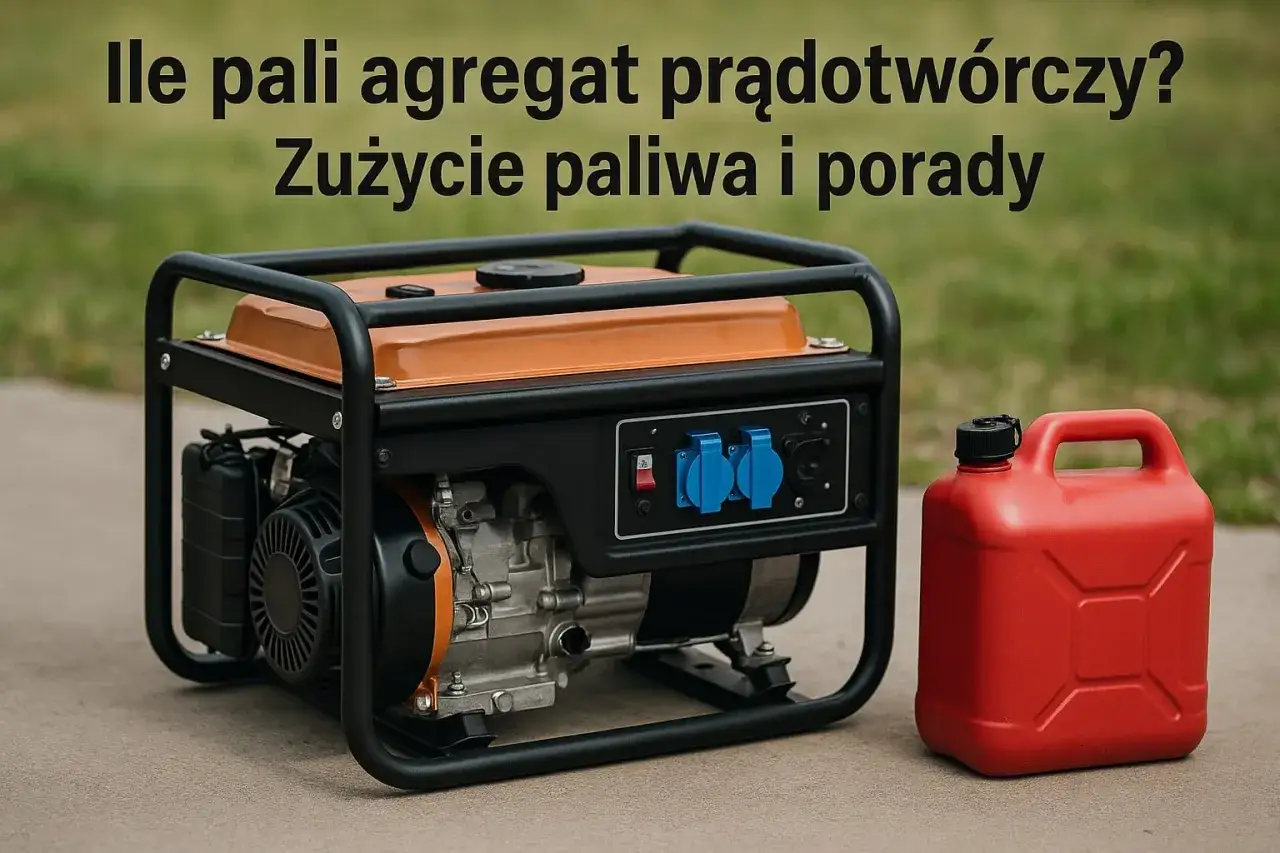 Agregat prądotw&oacute;rczy 3kW i czerwony kanister. Dowiedz się, ile pali agregat 3kw, aby zaplanować jego pracę.